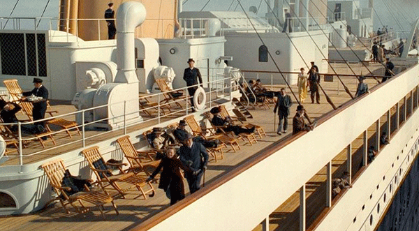 Passengers on the deck of the Titanic